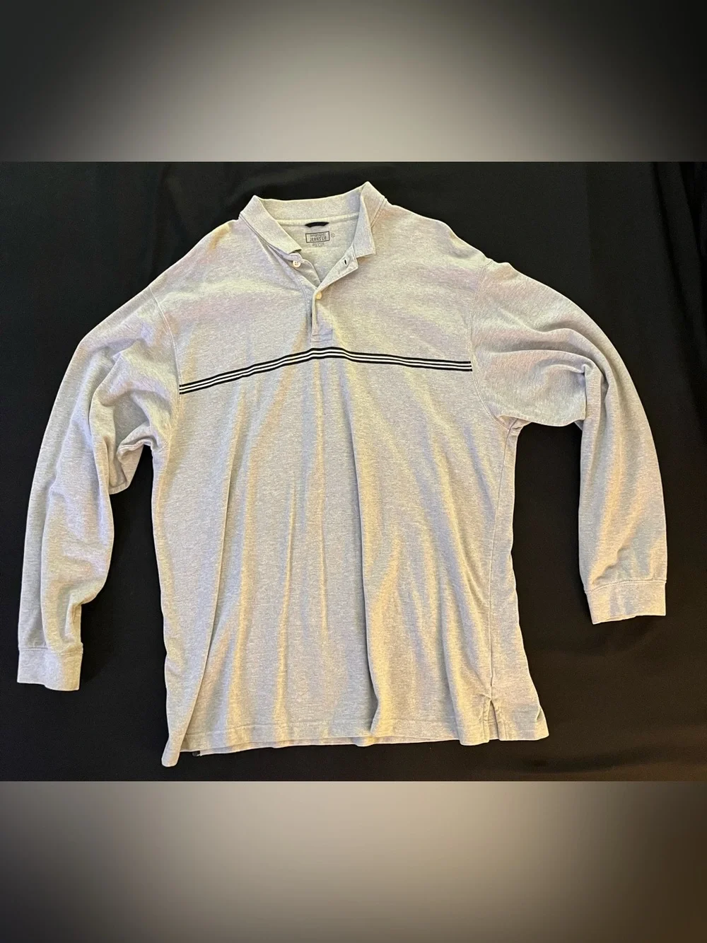 Wrangler Jeans Co Mens Long Sleeve Polo Shirt Gray Navy Blue Chest Stripe